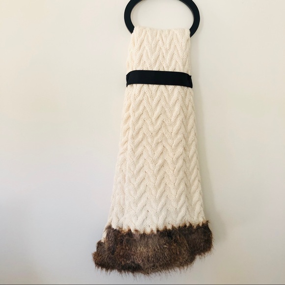 Tahari Bedding Tahari Ivory Chunky Cable Faux Fur Throw Blanket